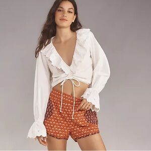 Anthropologie Maeve Quilted Linen Track Shorts